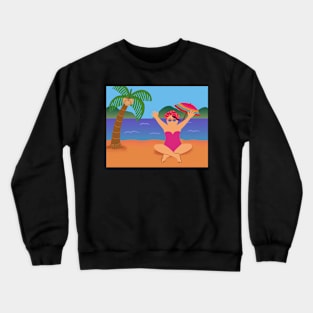 Happy woman in tropical beach paradise on holiday vacation in summer. Crewneck Sweatshirt